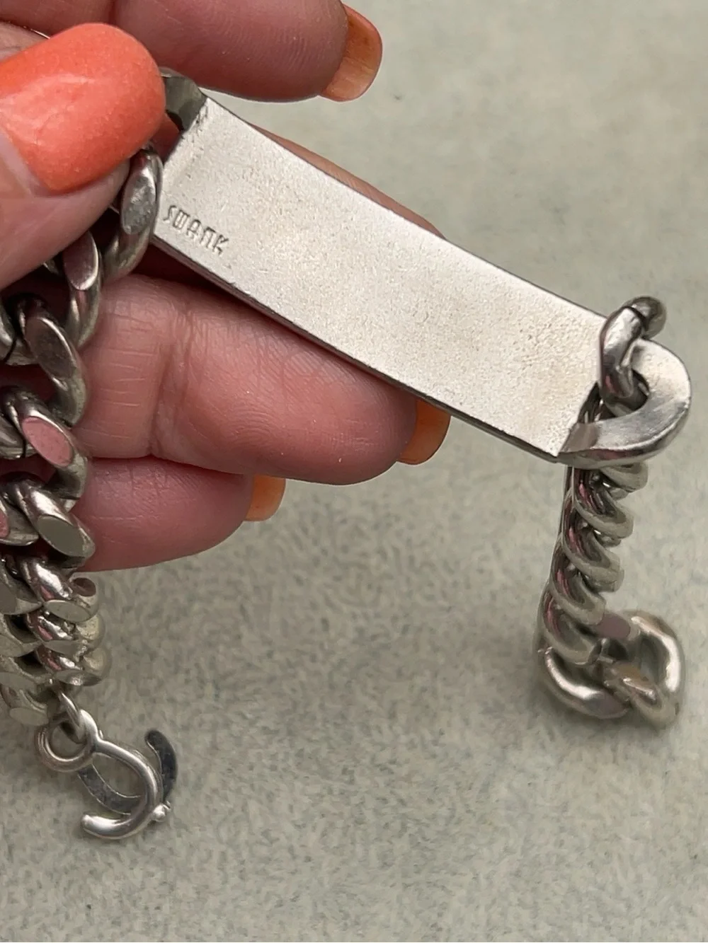SWANK Vintage Silver Tone Engraved “JOE” ID Curb Chunky Chain 8” Bracelet